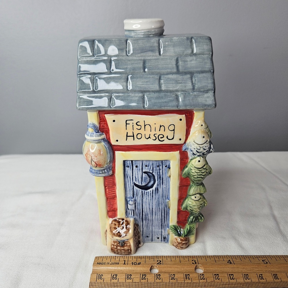Certified International Susan‎ Winget Soap Lotion Dispenser Fishing House 7" Vtg
